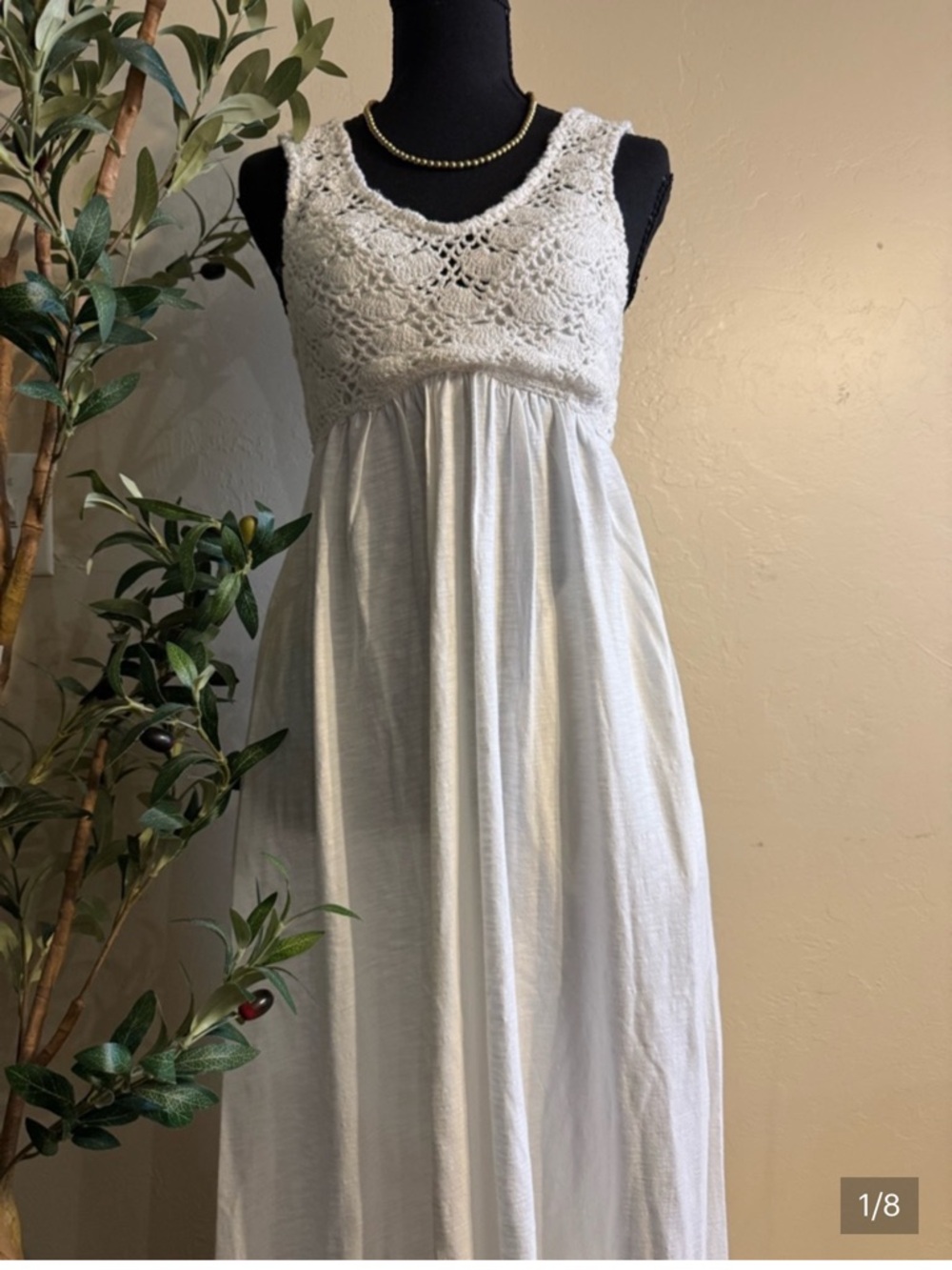 Aerie NWT White Crochet Maxi Dress - M - Boho Cottagecore Beach Coverup